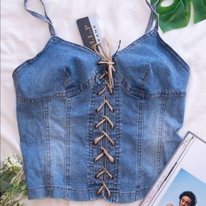 NWT Denim Corset Style Crop Top